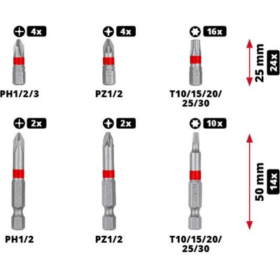 Набір біт Einhell 42шт, HEX, PH, PZ, Torx, 50мм, кейс (118953)