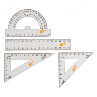 Лінійка Yes набір 4 предмета лінійка 15 см в ПВХ чохлi (370512)