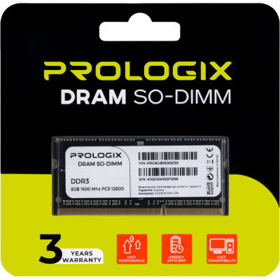Модуль пам&#039;яті для ноутбука SoDIMM DDR3 8GB 1600 MHz Prologix (PRO8GB1600D3S)