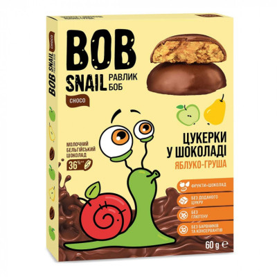 Цукерка Bob Snail Равлик Боб Яблуко Груша в молочному шоколаді 60 г (4820219341604)