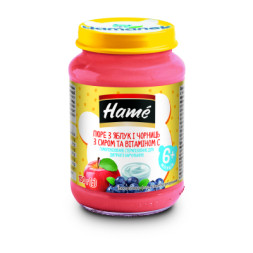 Дитяче пюре Hame яблоко і чорниця з сиром, 190 г (8595139702793)