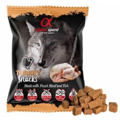 Ласощі для собак Alpha Spirit DOG Snacks Turkey напіввологі з індички, кубики 50 г (8436586310004)