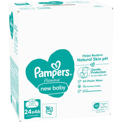 Дитячі вологі серветки Pampers Harmonie New baby 24 пачки х 46 шт (8006540815953)