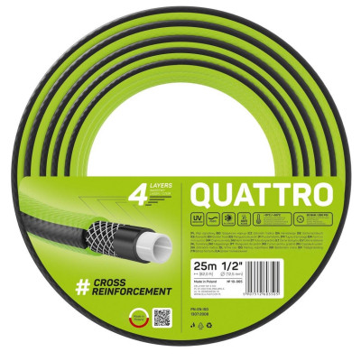 Шланг для поливу Cellfast QUATTRO, 1/2&#039;, 25м, 4 шари, до 20 Бар, -10…+50°C (10-065)
