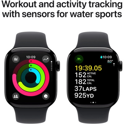 Смарт-годинник Apple Watch Series 10 GPS 42mm Jet Black Aluminium Case with Black Sport Band - M/L (MWWF3QH/A)