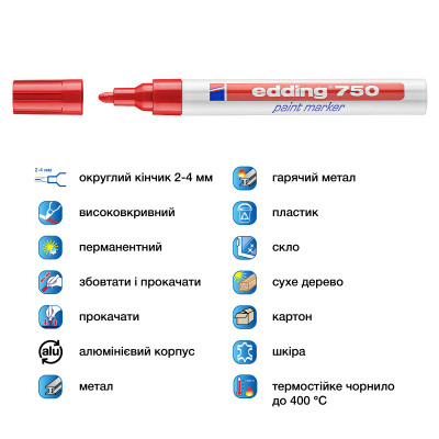Маркер Edding Paint 2-4 мм круглий червоний (e-750/02)