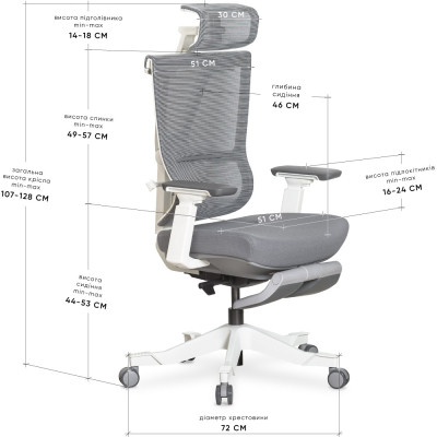 Офісне крісло Mealux S6 Air Fabric Grey White (HF-S6 F/ GW)