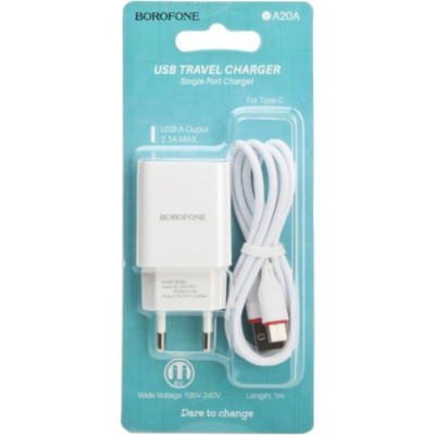 Зарядний пристрій BOROFONE BA20A Sharp single port charger set(Type-C) White (BA20ACW)