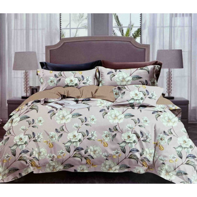 Постільна білизна ШЕМ Royal Satin рожево-коричневі квіти євро 220 х 200 (євро RS_рожево коричн квіти)