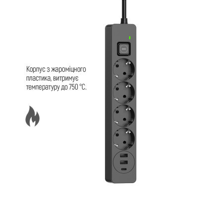 Мережевий фільтр живлення ColorWay CW-CHE435PDB, 4 розетки/3USB 5M (CW-CHE435PDB)