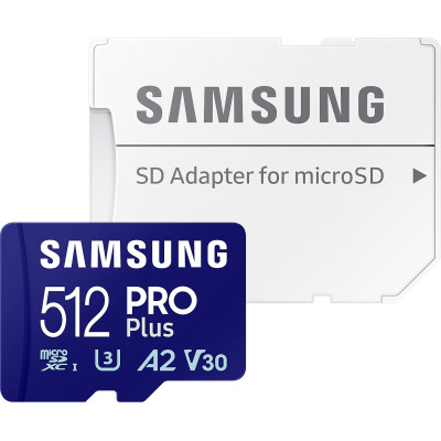 Карта пам&#039;яті Samsung 512 GB microSDXC Pro Plus UHS-I U3 V30 A2 Class 10 + SD-adap (MB-MD512SA/EU)