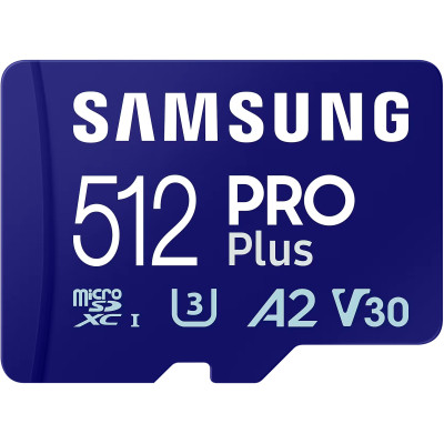 Карта пам&#039;яті Samsung 512 GB microSDXC Pro Plus UHS-I U3 V30 A2 Class 10 + SD-adap (MB-MD512SA/EU)