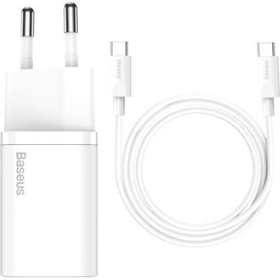 Зарядний пристрій Baseus 1xUSB 25W (USB-C) + Cable Type-C white (TZCCSUP-L02)