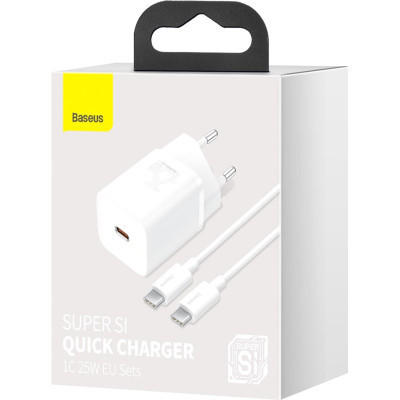 Зарядний пристрій Baseus 1xUSB 25W (USB-C) + Cable Type-C white (TZCCSUP-L02)