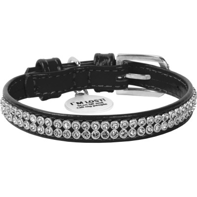 Нашийник для тварин WAUDOG Glamour з QR-паспортом &quot;Стрази&quot; XS Ш 9 мм чорний (33061)