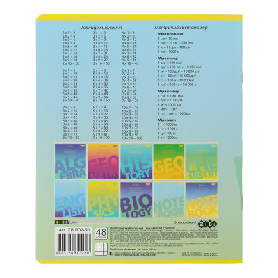 Зошит ZiBi GRADIENT 48 аркушів, клітинка світло-блакитний (ZB.1702-30)