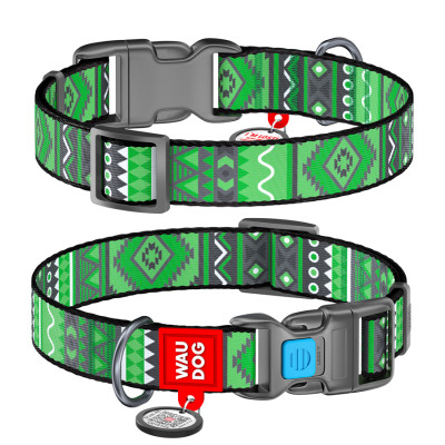 Нашийник для тварин WAUDOG Nylon з QR паспортом &quot;Етно зелений&quot; пластиковий фастекс XXL (284-0132)
