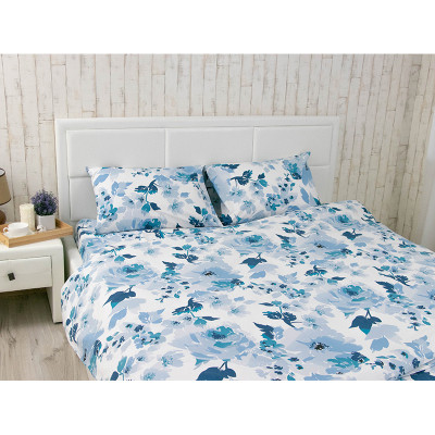 Постільна білизна Руно Blue Flowers бязь набивна полуторний (1.114_Blue Flowers)