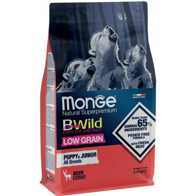 Сухий корм для собак Monge Dog Bwild Low Grain Puppy&amp;Junior оленина 2.5 кг (8009470011853)