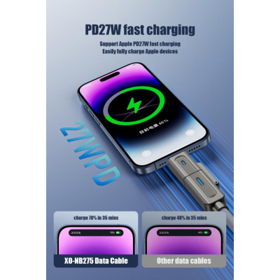 Дата кабель USB 2.0 AM to USB-C + USB 2.0 AM to Lightning 1.0m 60W gray XO (NB275_4-in-1_Gray)