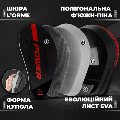 Лапи боксерські PowerPlay 3044 Pro Carbon Ultra Series Чорно-Червоні (PP_3044_Bl/Red)