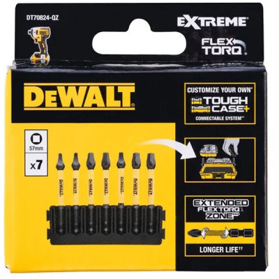 Набір біт DeWALT в касеті для Tough Case, FlexTorq, L57 мм, SQ1 2 шт. SQ2 3 шт. SQ3 2 шт. (DT70824)
