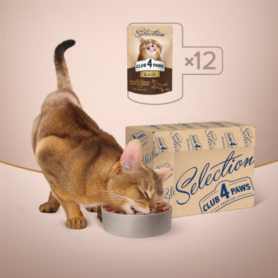 Вологий корм для кішок Club 4 Paws Paws Selection Преміум Шматочки з оселедцем та салакою в желе 80 г (4820215368025)