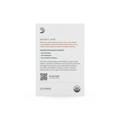 Тростина для саксофона D&#039;Addario Organic Select Jazz - Alto Sax Unfiled 3M - 10 Pack (ORRS10ASX3M)
