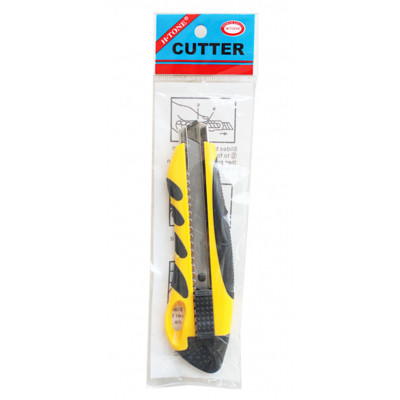 Ніж канцелярський H-Tone 18 мм жовтий з гумовими вставками (KNIFE-HT-JJ40607-18)