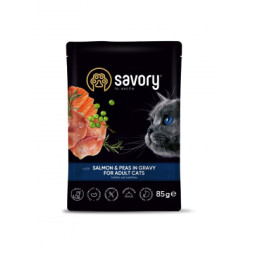 Вологий корм для кішок Savory лосось з горошком у соусі 85 г (4820261920116)