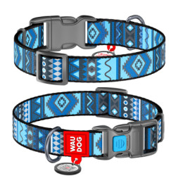 Нашийник для тварин WAUDOG Nylon з QR паспортом &quot;Етно синій&quot; пластиковий фастекс XS (5222)