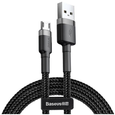 Дата кабель USB 2.0 AM to Micro 5P 0.5m Cafule 2.4A Black-Grey Baseus (CAMKLF-AG1)