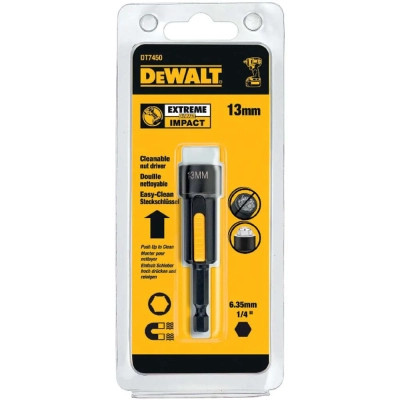 Головка магнітна DeWALT магнітна EXTREME 1/4&quot;х13 мм, шестигранна з магнітом, що рухається всередині (DT7450)