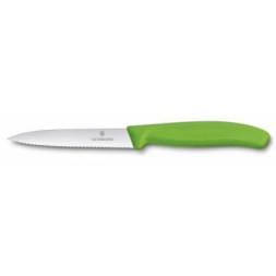 Кухонний ніж Victorinox SwissClassic для нарезки 10 см, волнистое лезвие, зеленый (6.7736.L4)