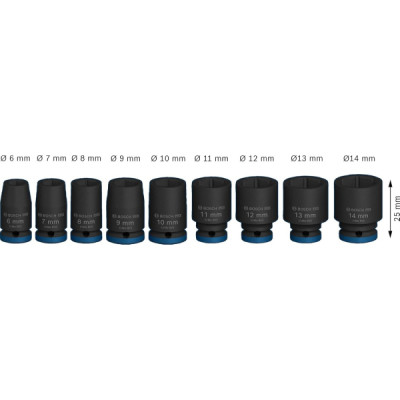 Набір головок Bosch Professional ударних торцевих Standart 9шт, 1/4&quot;, 25мм (2.608.003.034)