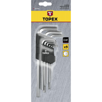 Набір інструментів Topex ключі шестигранні HEX 1.5-10 мм, набір 9 шт. (35D956)
