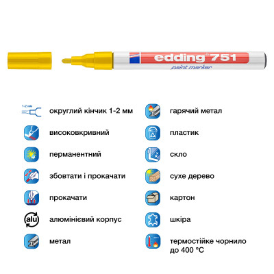 Маркер Edding Paint 1-2 мм круглий жовтий (e-751/05)