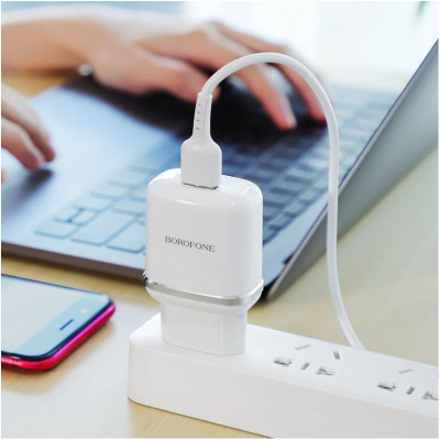 Зарядний пристрій BOROFONE BA36A High speed single port QC3.0 charger set White (BA36AW)