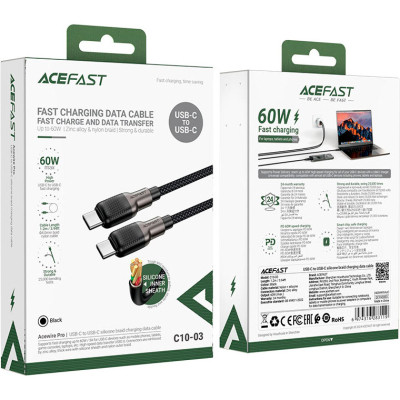 Дата кабель USB-C to USB-C 1.2m 3A silicone braid C10-03 Acefast (6974316283119)