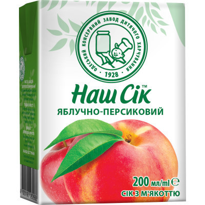 Сік дитячий Наш Сік Яблучно-персиковий з м&#039;якоттю 200 мл (4820003689998)
