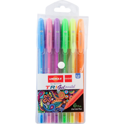 Ручка гелева Unimax набір Trigel Pastel, асорті пастельних кольорів 0.8 мм, 6 шт (UX-144)