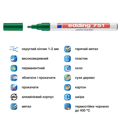 Маркер Edding Paint 1-2 мм круглий зелений (e-751/04)