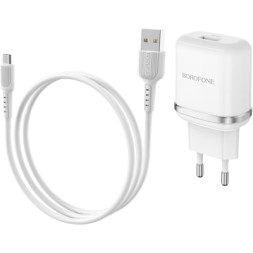 Зарядний пристрій BOROFONE BA36A High speed single port QC3.0 charger set(Micro) White (BA36AMW)