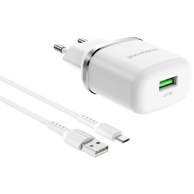 Зарядний пристрій BOROFONE BA36A High speed single port QC3.0 charger set(Micro) White (BA36AMW)