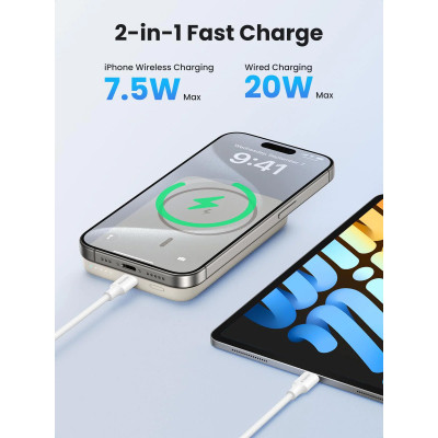 Батарея універсальна Ugreen 10000mAh 20W Magnetic Wireless beige (PB561)
