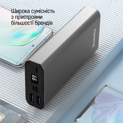 Батарея універсальна ColorWay 20 000 mAh PD/20W, QC/3.0, USB-C/Micro-USB/Lightning/USB-A max.22.5W Gray (CW-PB200LPH3GR-PDD)