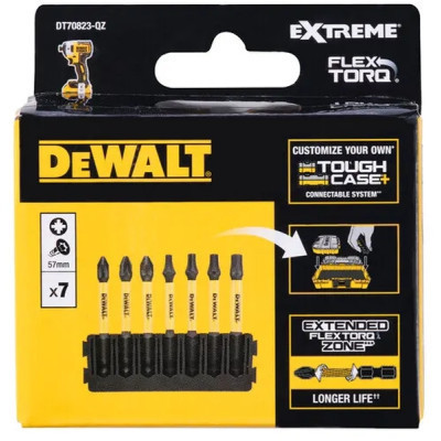 Набір біт DeWALT в касеті для Tough Case, FlexTorq, L57 мм, Рz1, Рz2-2шт,T15,T20,T25,T30 (DT70823)