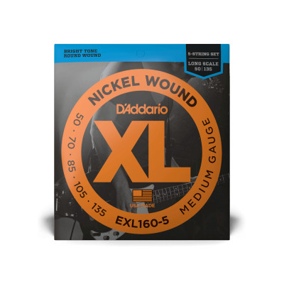Струни для гітари D&#039;Addario XL Nickel Wound Bass Medium 5-String (50-135) (EXL160-5)