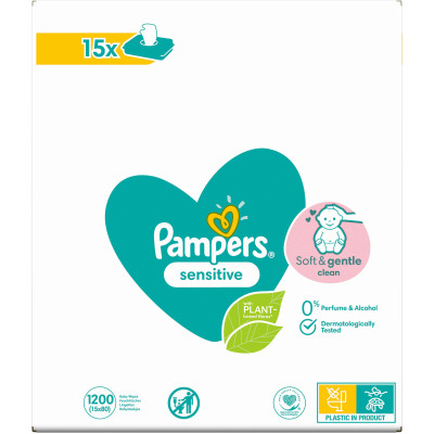 Дитячі вологі серветки Pampers Sensitive 15 x 80 шт. (8001841063188)
