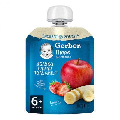 Дитяче пюре Gerber Яблуко, банан, полуниця 90 г (1227029)